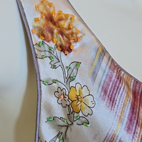 Vintage Lapis Y2K Fairy Silk Dress Size Large Beaded Asymetric Floral Midi Max - Picture 3 of 16